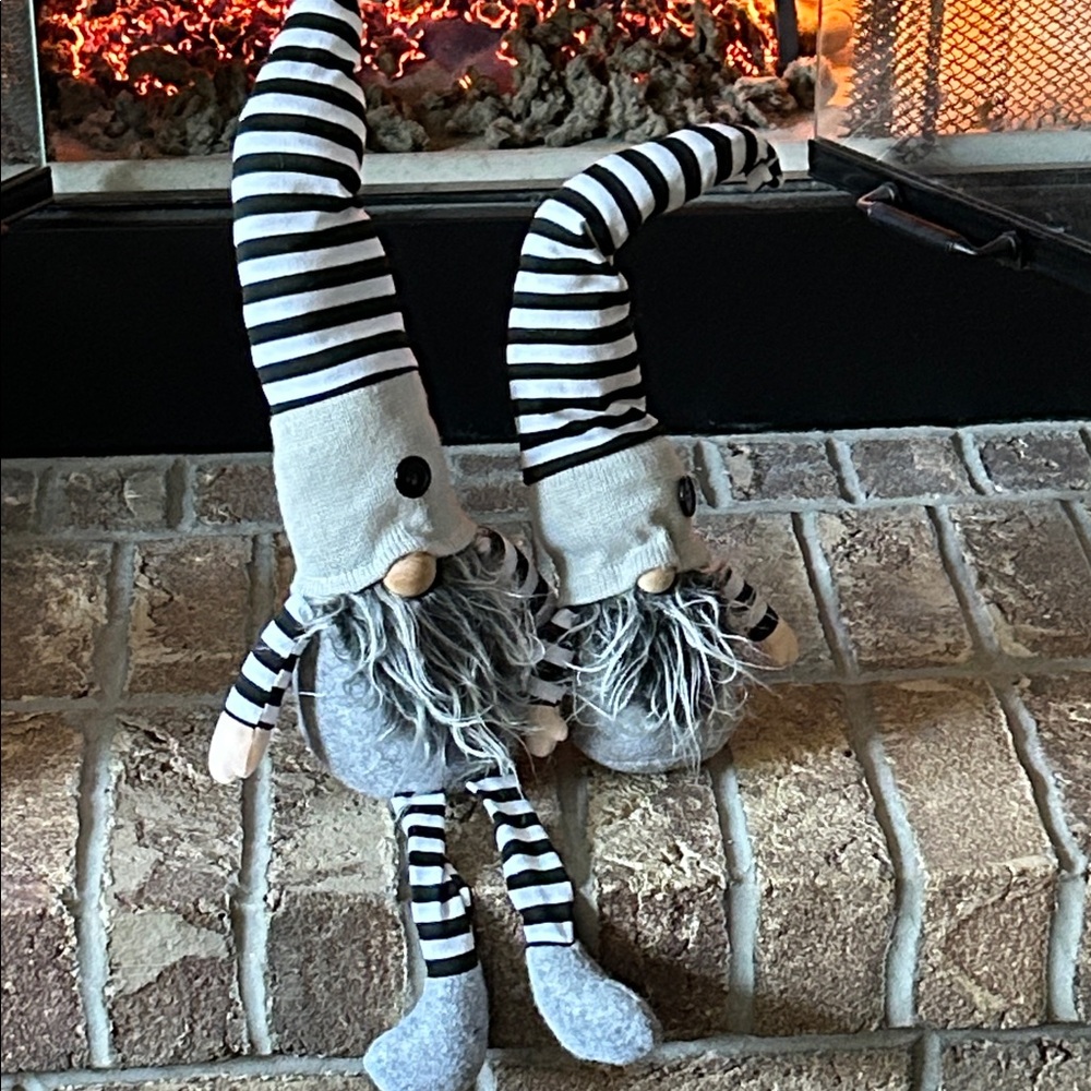 NEW! Set/2 Winter Black & White Striped Sweater Shelf Sitter Enchanted Gnome